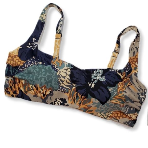 Athleta Bra Square Neck Printed Bikini Top Bora Bora Neutral Floral Print 40D/DD - Picture 15 of 16